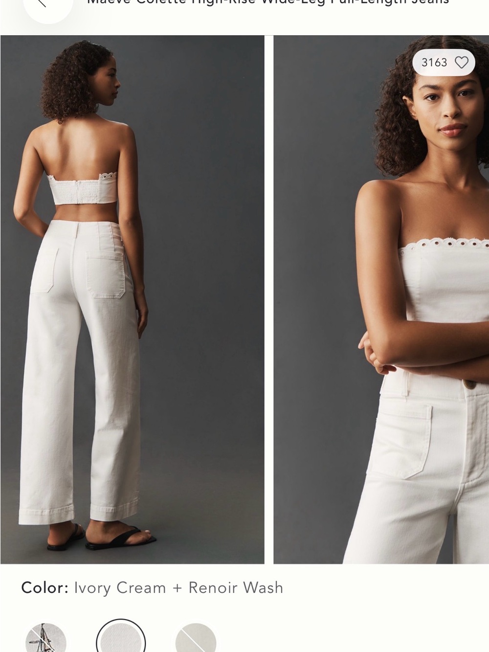 Anthropologie Maeve Colette High-Rise Wide-Leg Jeans | Ivory | Size 27 🤍 - Picture 10 of 11